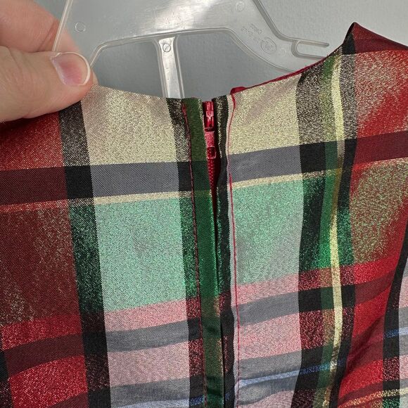 Bonnie Baby Holiday Metallic Shimmery Plaid Dress Gold Bow Size 24 Months - Picture 4 of 7